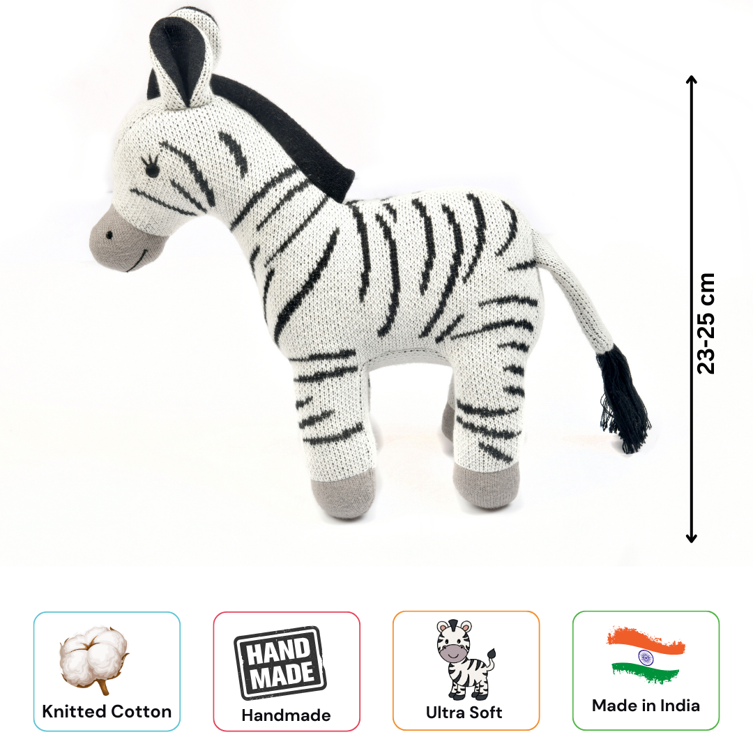 Zippy the Zebra - Knitted Cotton Animal Plush Toy for Kids