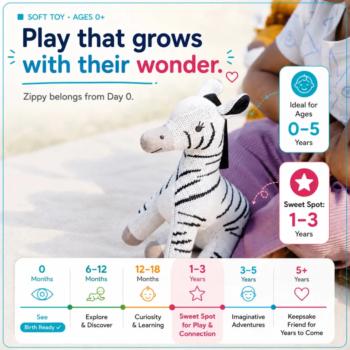 Zippy the Zebra - Knitted Cotton Animal Plush Toy for Kids - NESTA TOYS