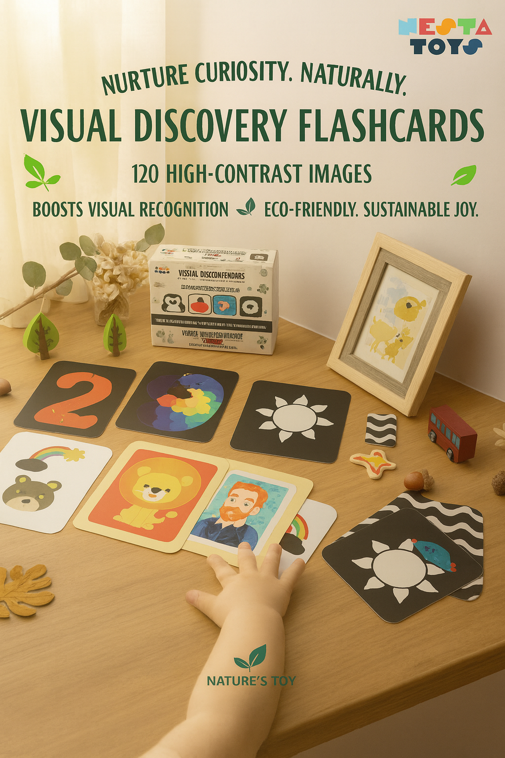 Large high contrast flash cards for babies and infants by NESTA TOYS designed for visual stimulation and early learning