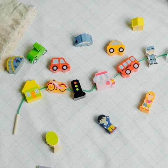 NESTA TOYS 16-Piece Wooden City Traffic Blocks – Stackable Montessori Toy for Kids 3+ Years