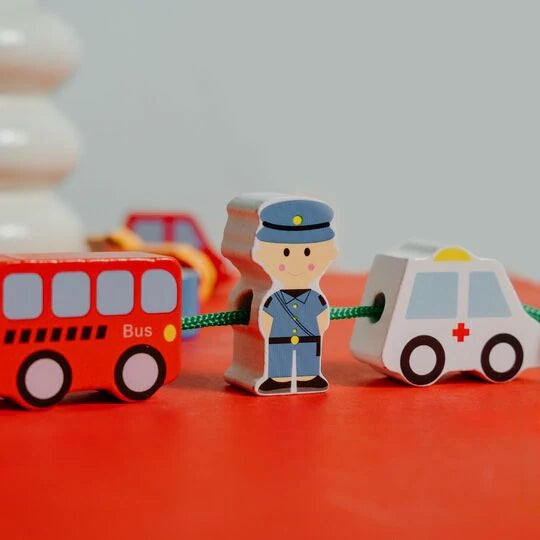 NESTA TOYS 16-Piece Wooden City Traffic Blocks – Stackable Montessori Toy for Kids 3+ Years