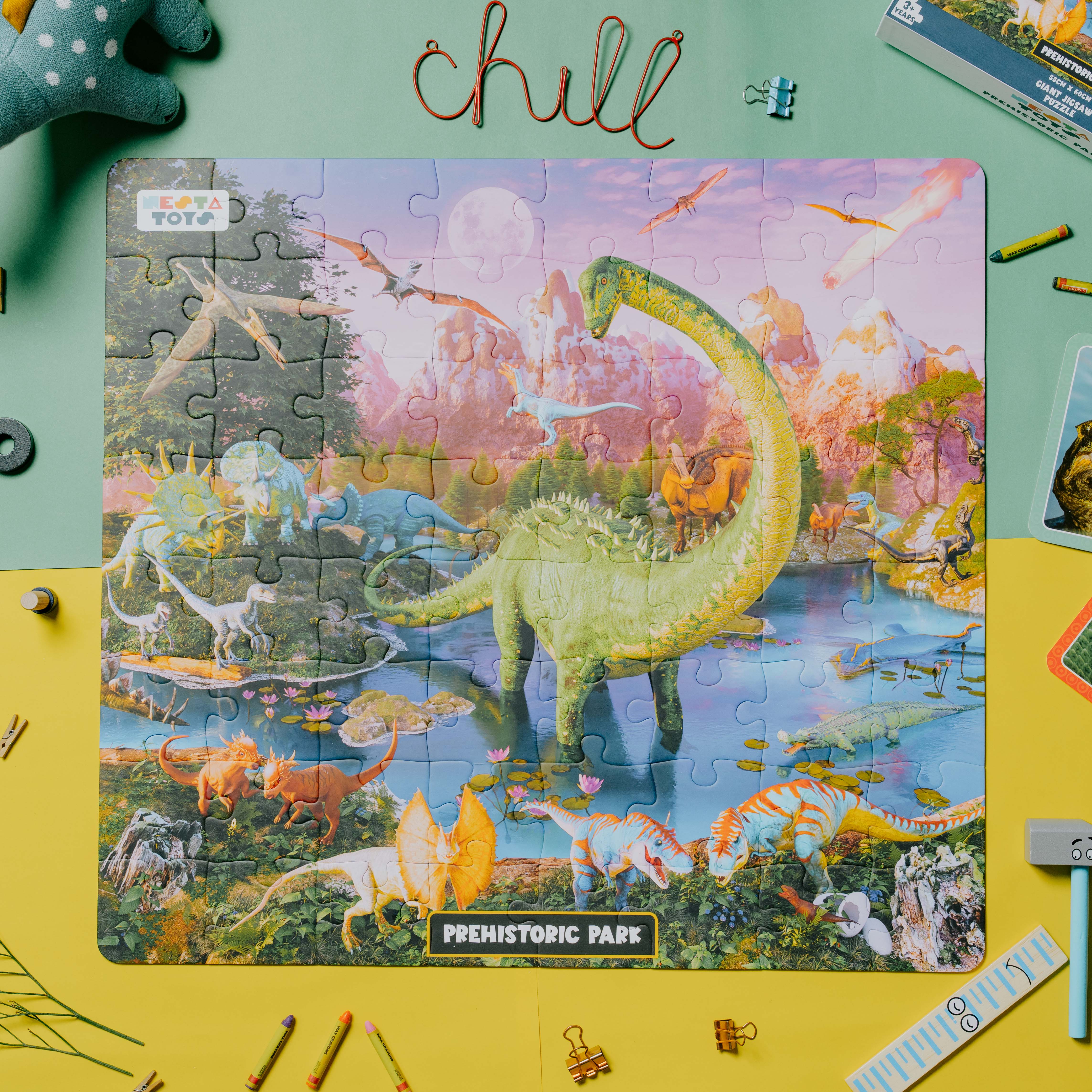 Prehistoric Park Jigsaw Puzzle for Kids (64 Pcs) by NESTA TOYS educational and fun puzzle for boys and girls.