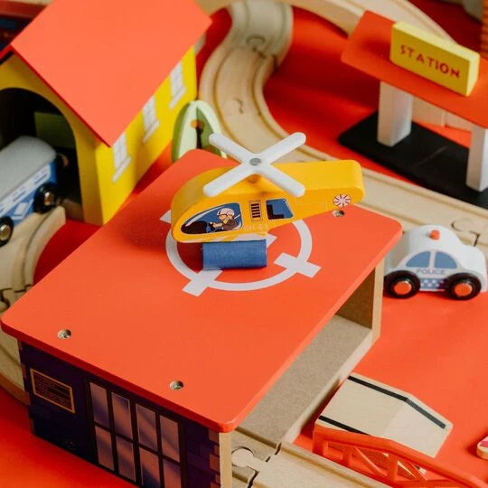 Educational wooden train track set encouraging problem-solving and fine motor skills