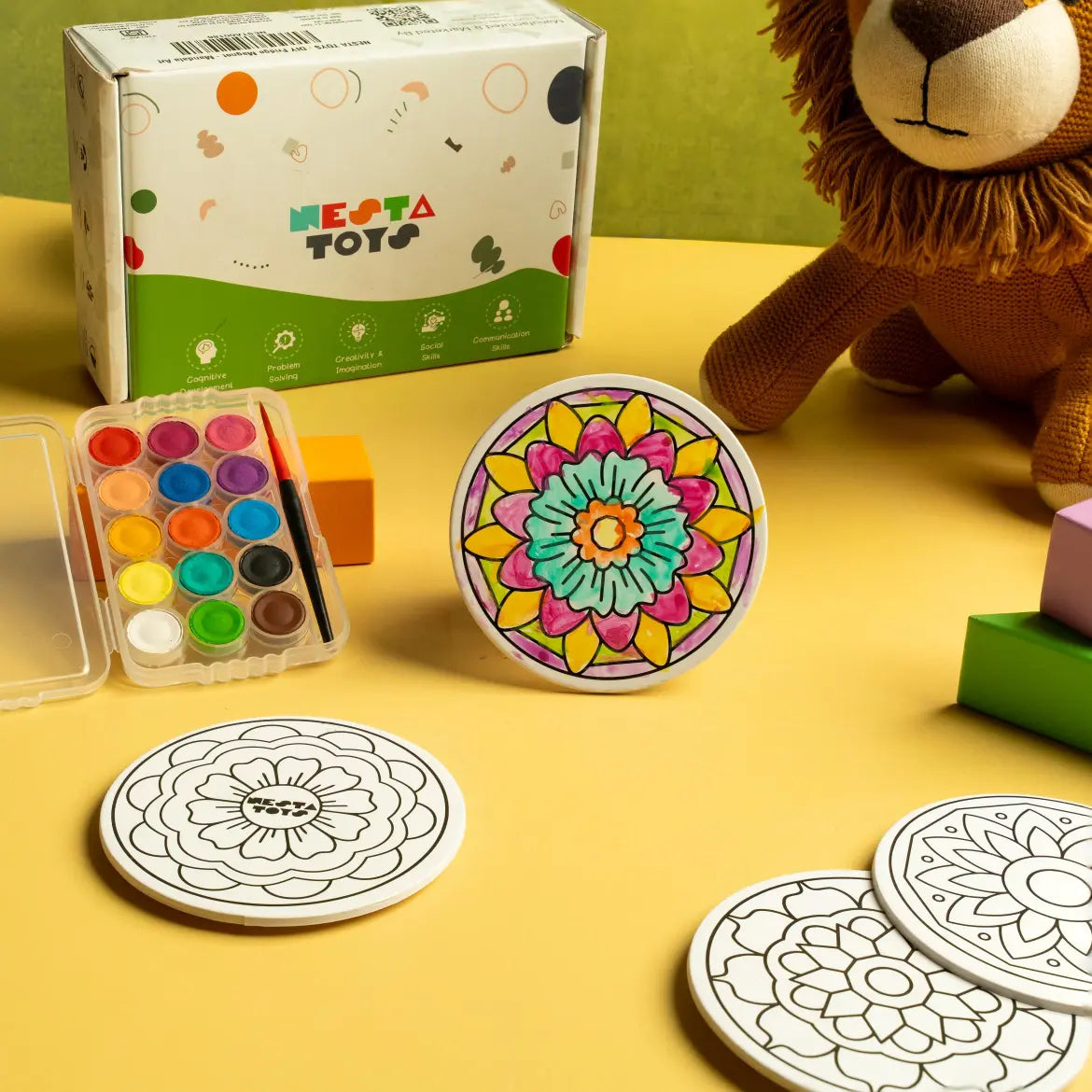 DIY mandala fridge magnet art kit for kids with detailed circular designs