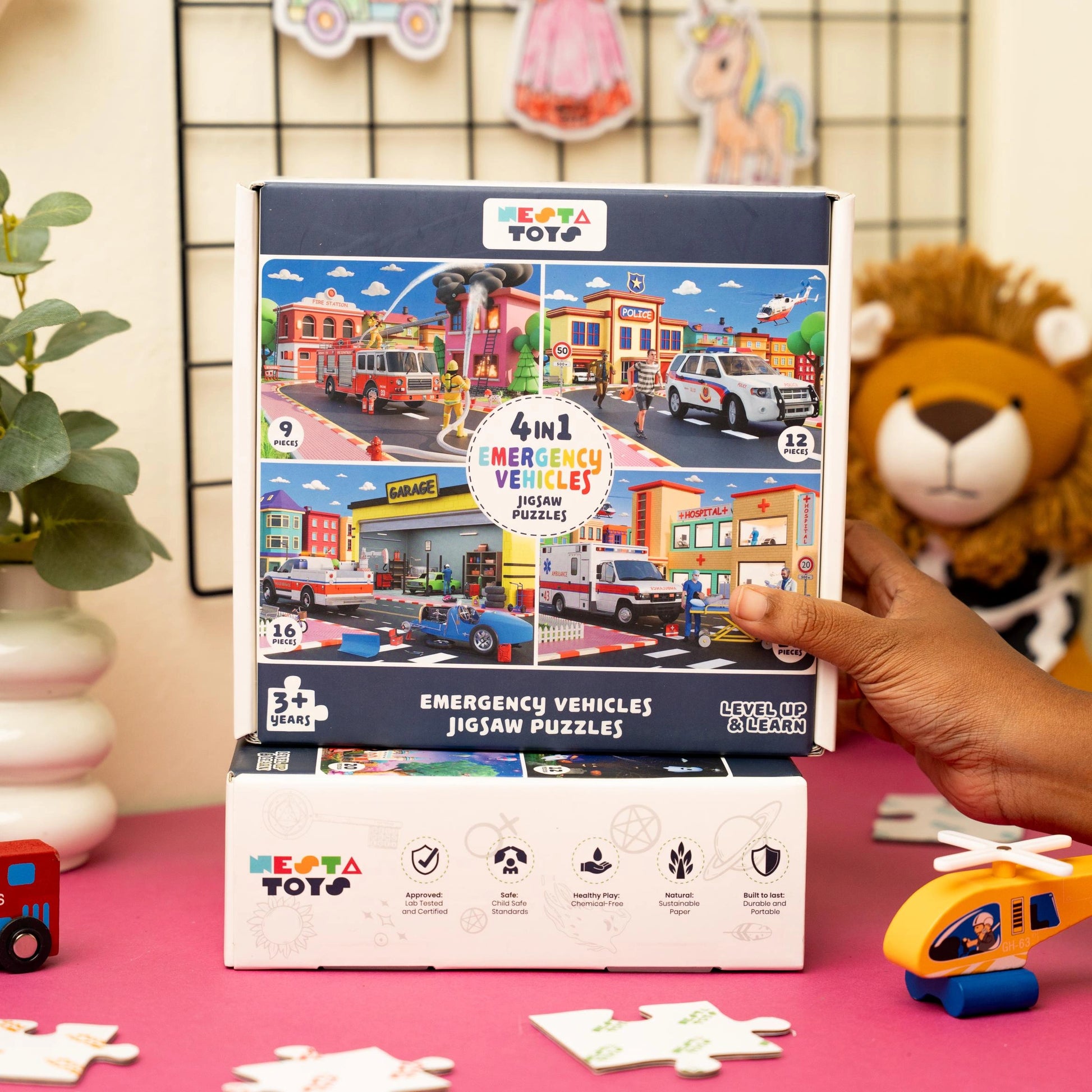 NESTA TOYS emergency vehicles 4 in 1 floor jigsaw puzzle with 9, 12, 16 and 20 pieces for kids