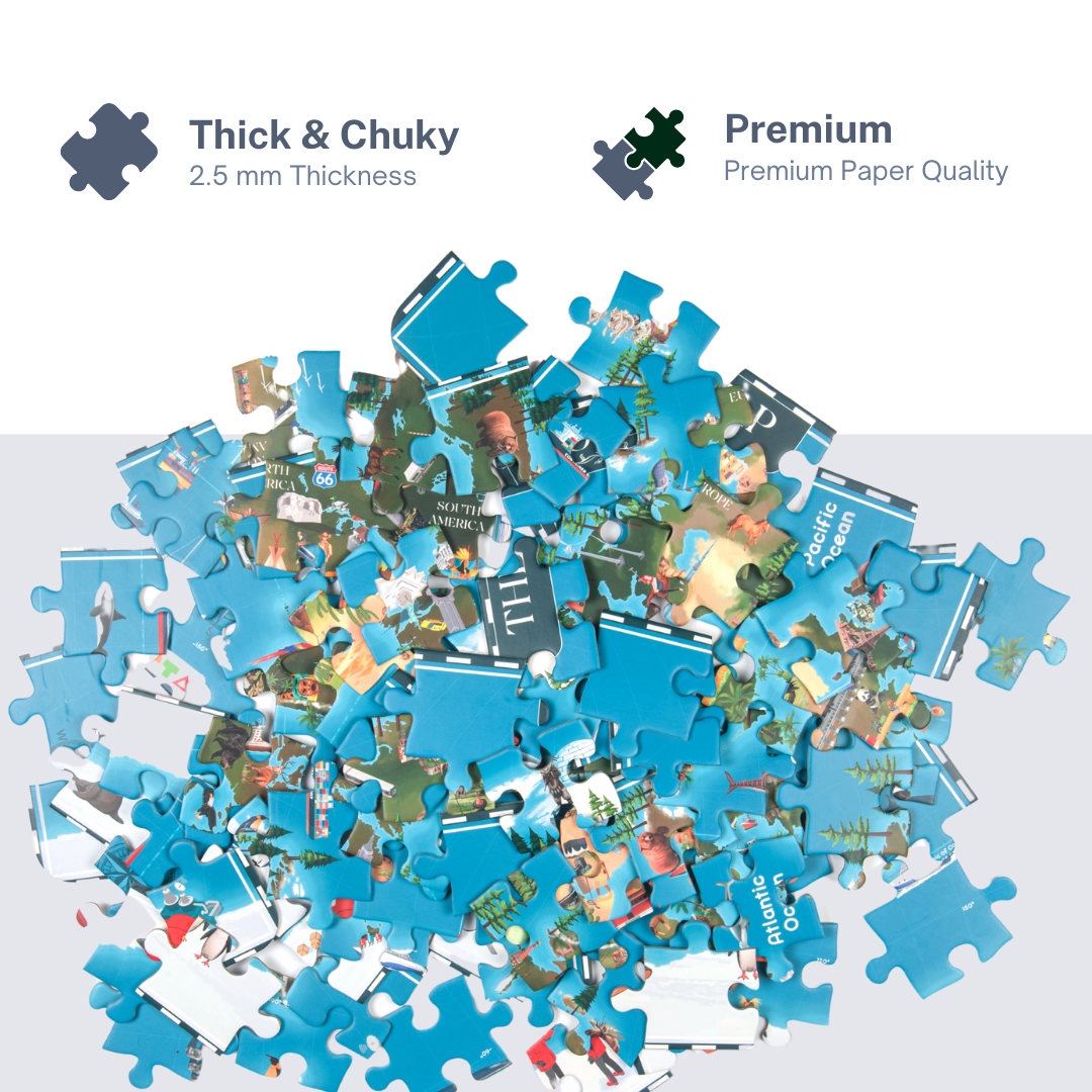 NESTA TOYS World Map Jigsaw Puzzle with 108 jumbo pieces for kids aged 6 to 14, promotes problem-solving and concentration