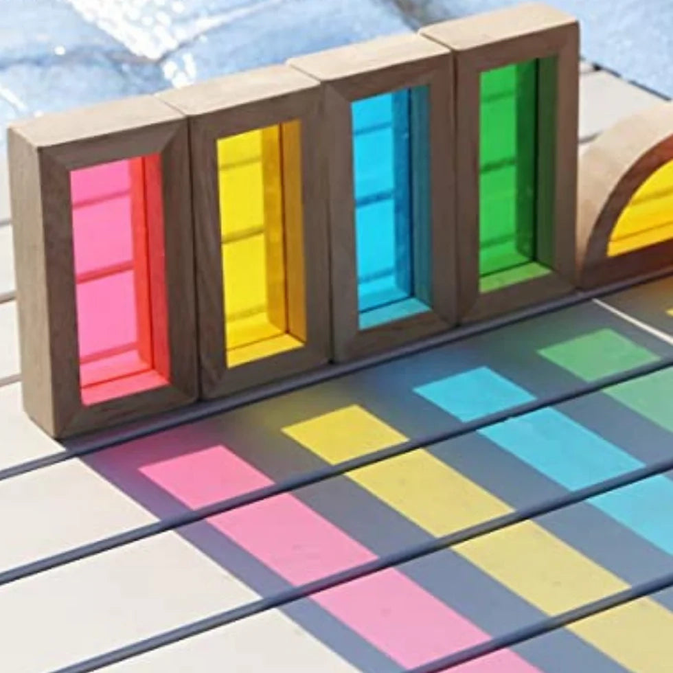 Wooden acrylic rainbow building blocks toy for kids learning colors and shapes