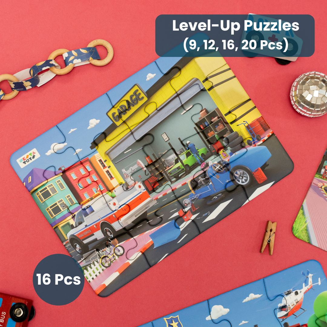 NESTA TOYS emergency vehicles 4 in 1 floor jigsaw puzzle with 9, 12, 16 and 20 pieces for kids