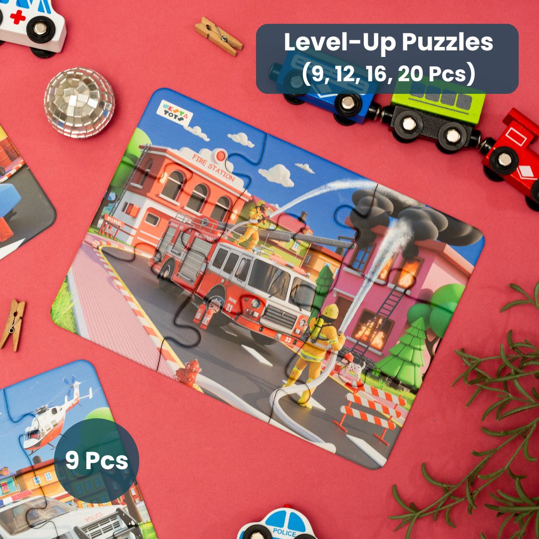 NESTA TOYS emergency vehicles 4 in 1 floor jigsaw puzzle with 9, 12, 16 and 20 pieces for kids