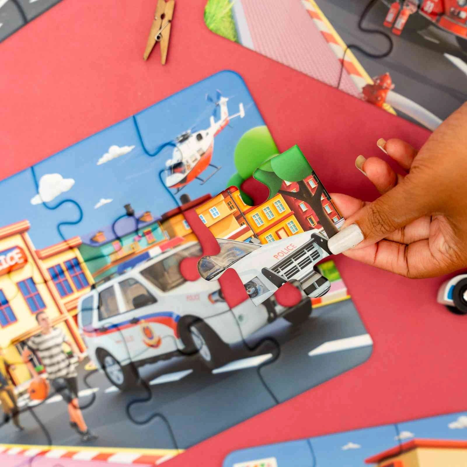 NESTA TOYS emergency vehicles 4 in 1 floor jigsaw puzzle with 9, 12, 16 and 20 pieces for kids