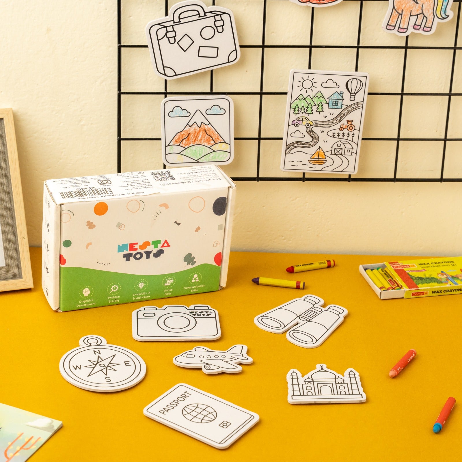 Set of 10 DIY World Explorer magnets for kids featuring colorful world and explorer designs, perfect for creative and educational fun