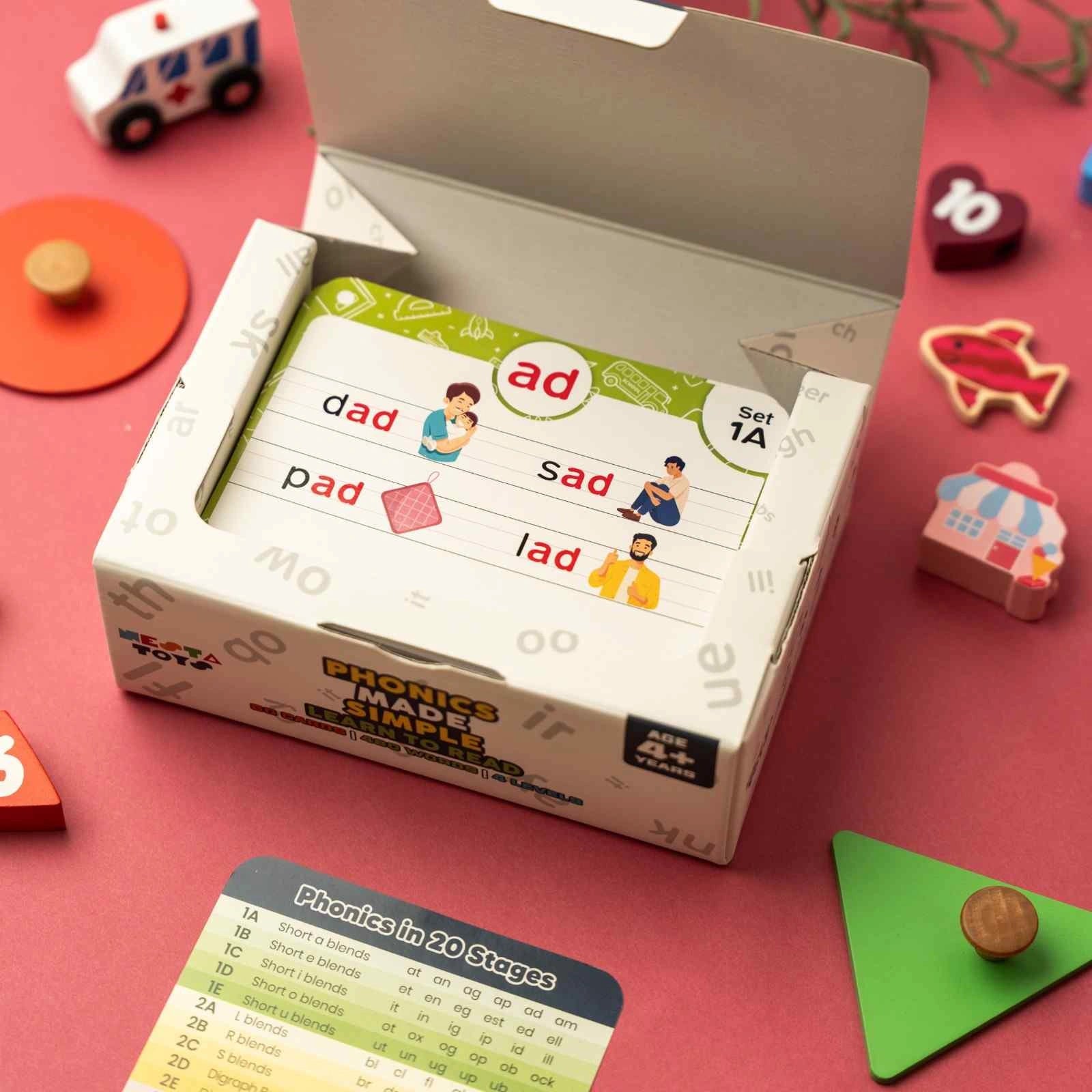 NESTA TOYS phonics flash cards for learning to read with 60 cards and 490 words in 20 stages
