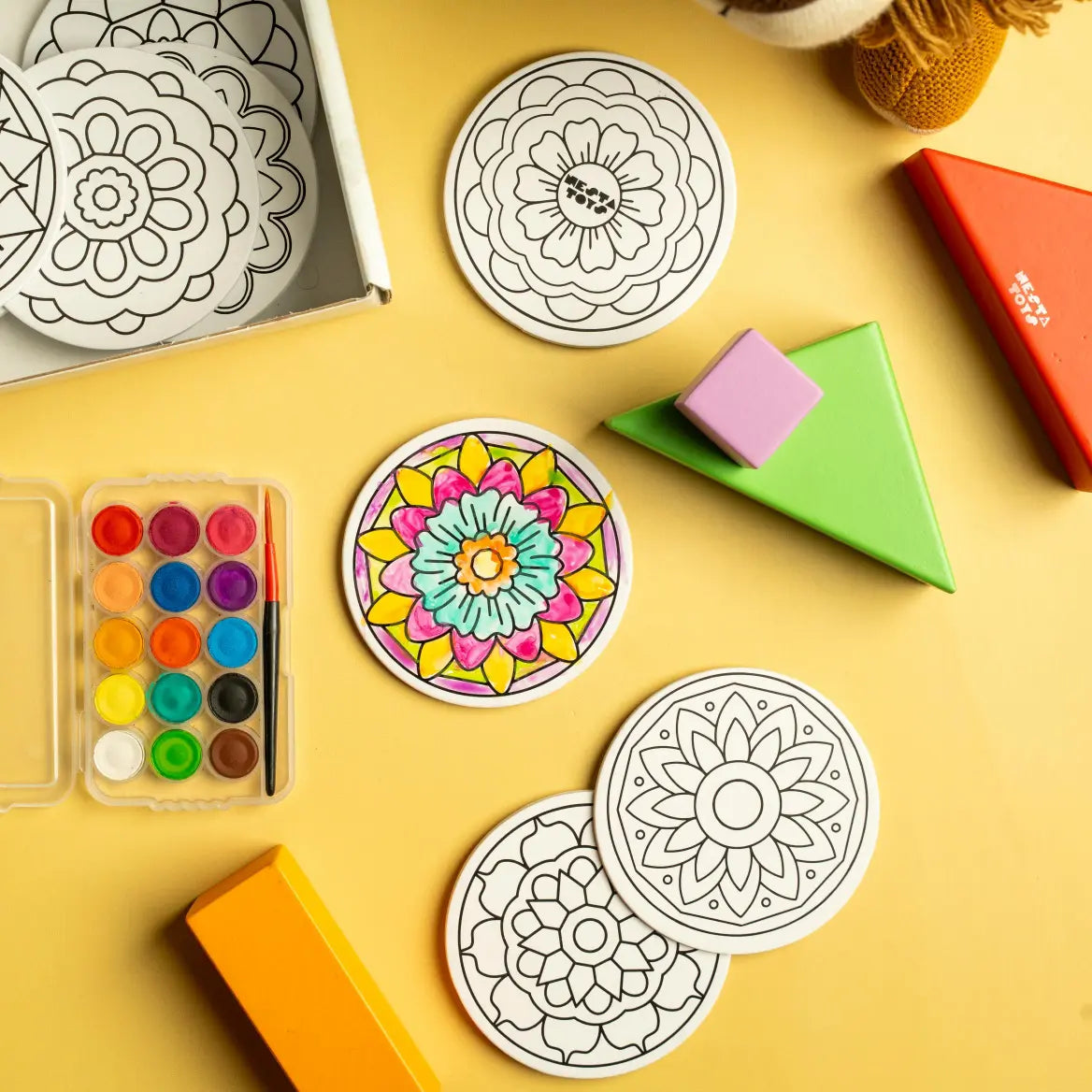 Mandala art fridge magnet set for kids designed for coloring and display