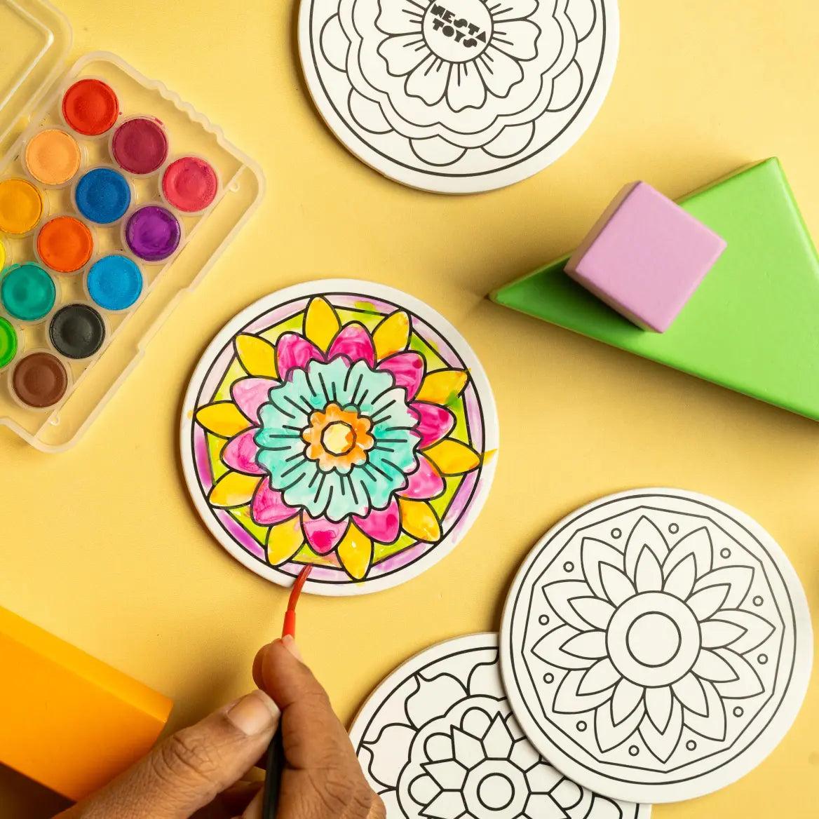 Coloring mandala fridge magnet for kids made from thick recycled paper