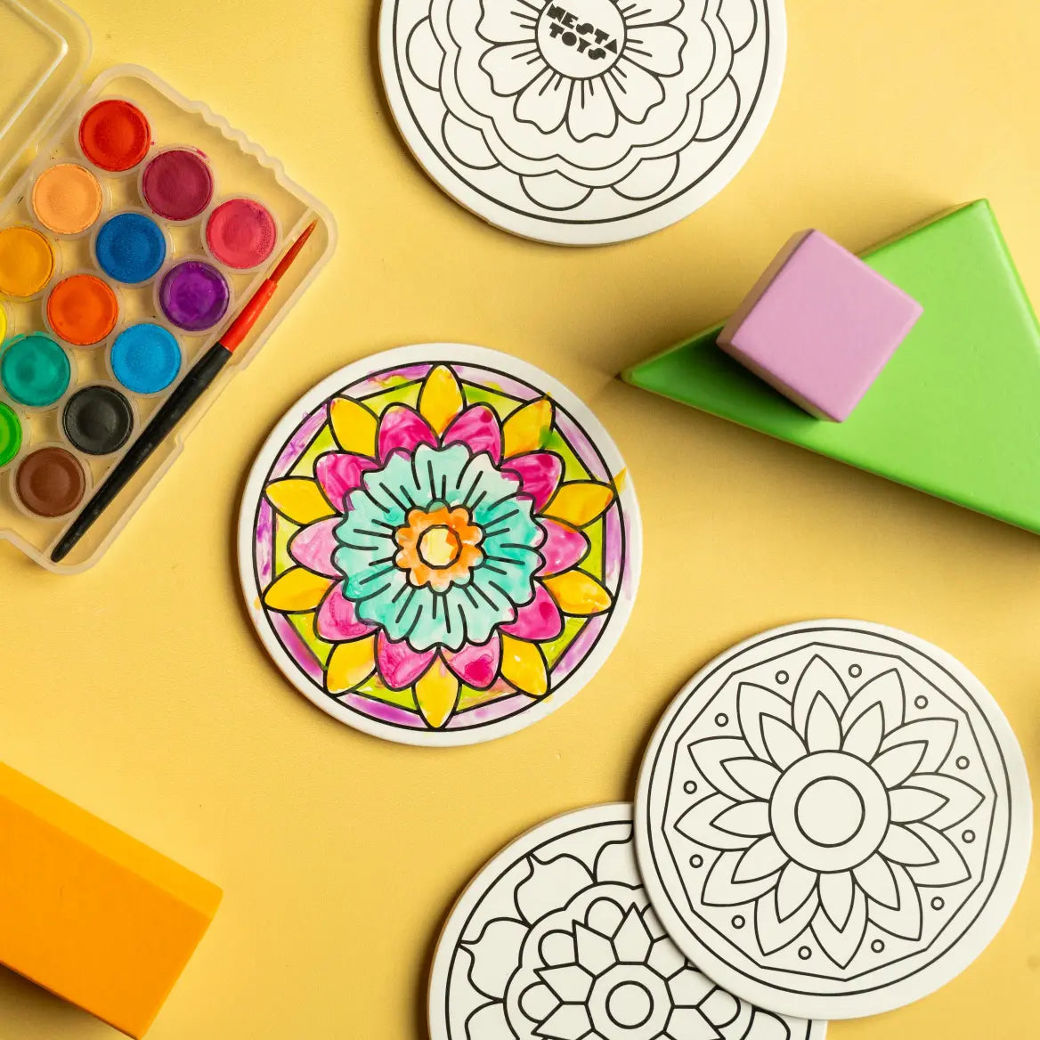 Mandala art fridge magnet set for kids designed for coloring and display