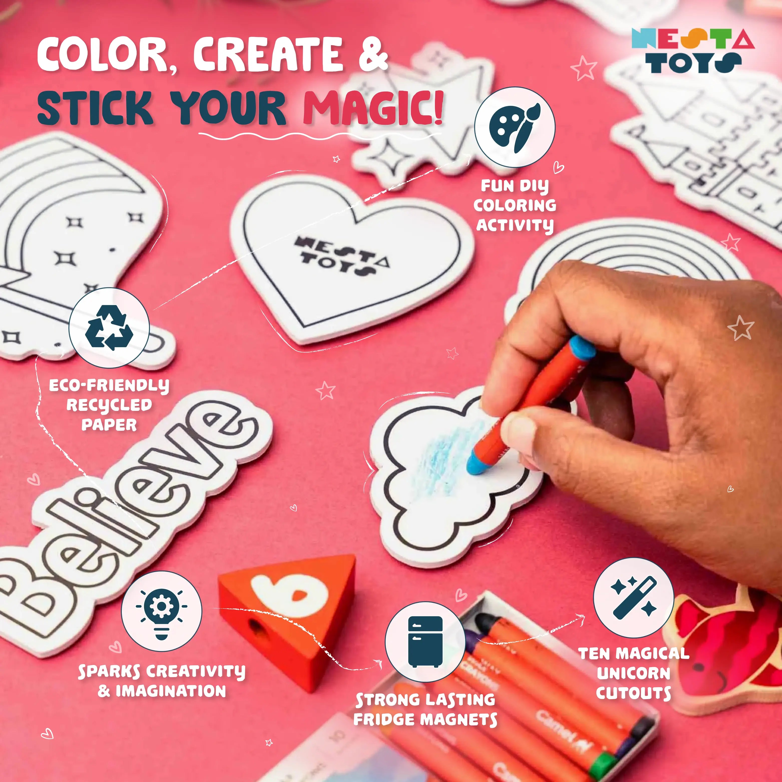 NESTA TOYS - DIY Unicorn Fridge Magnets | Mess-Free Art & Craft Activity for Girls & Boys 