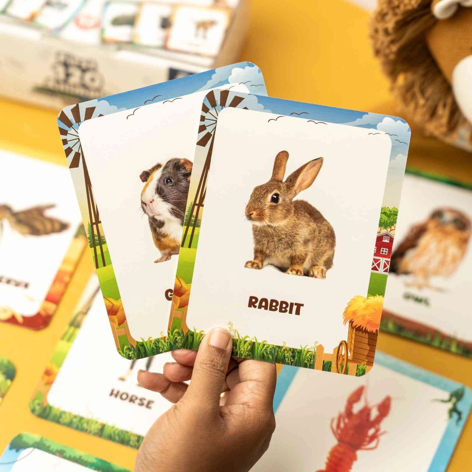 NESTA TOYS 120 animal flash cards for toddlers, Montessori learning activity for vocabulary and animal recognition, ages 1 to 4 years.