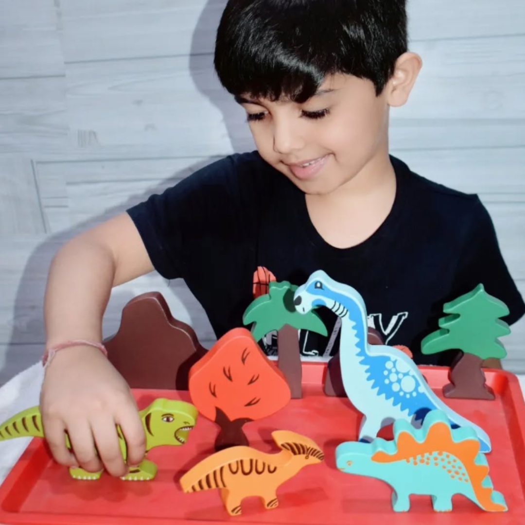 Wooden dinosaur, nesta toys, wooden building blocks, learning toys, montessori toys