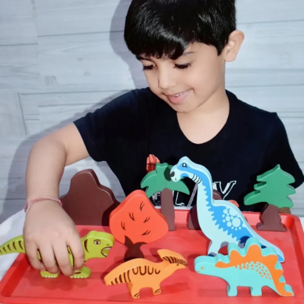 Wooden Dinosaur Building Blocks Toy (9 Pcs) - nestatoys