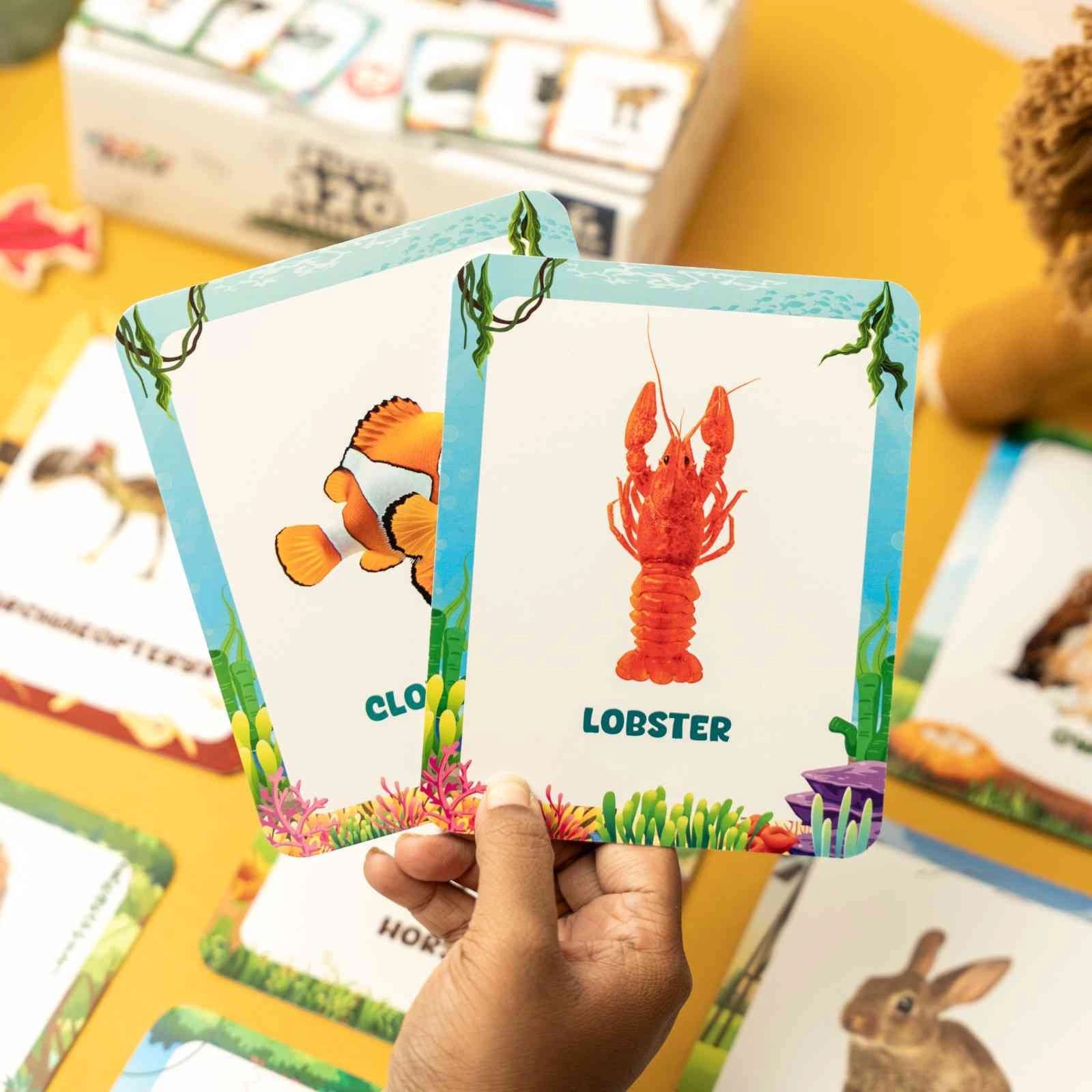 120 animal flash cards for toddlers, Montessori learning activity for vocabulary and animal recognition, ages 1 to 4 years.