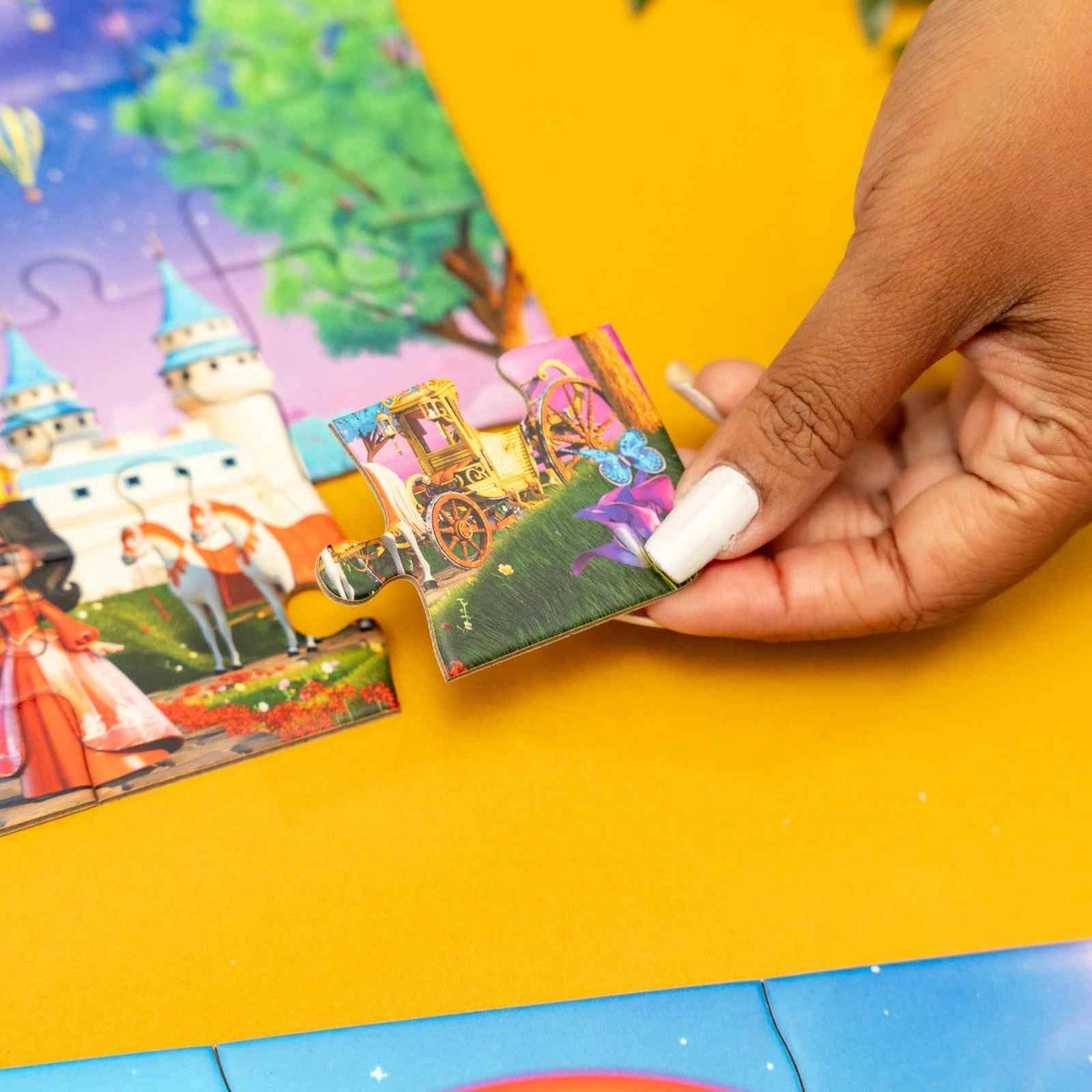 Completed Enchantia 4 in 1 puzzle set showing colorful fantasy designs