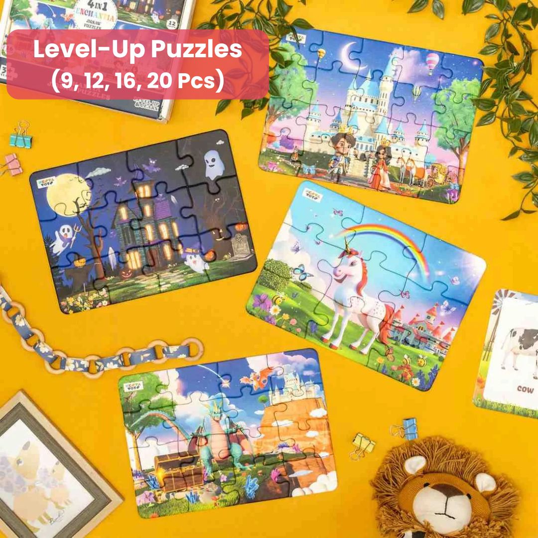 Educational jigsaw puzzle activity with Enchantia for early learners