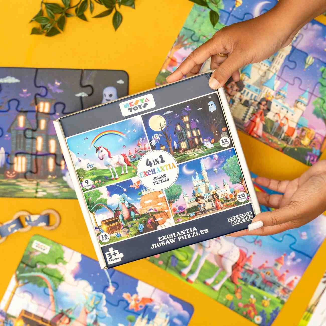 Educational jigsaw puzzle activity with Enchantia for early learners