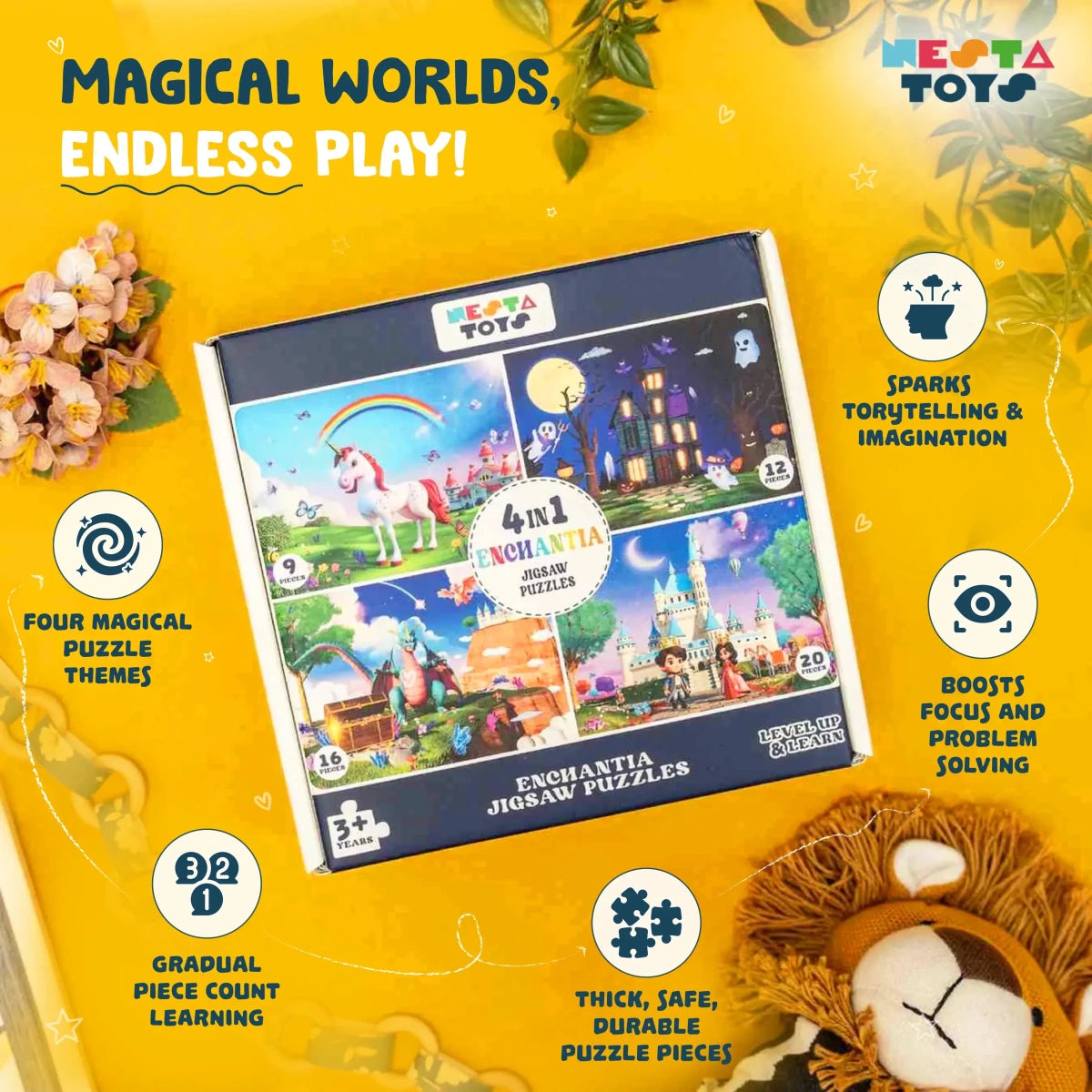 Enchantia - 4 in 1 Level Up & Learn Jigsaw Puzzle (9 Pcs - 20 Pcs) - NESTA TOYS