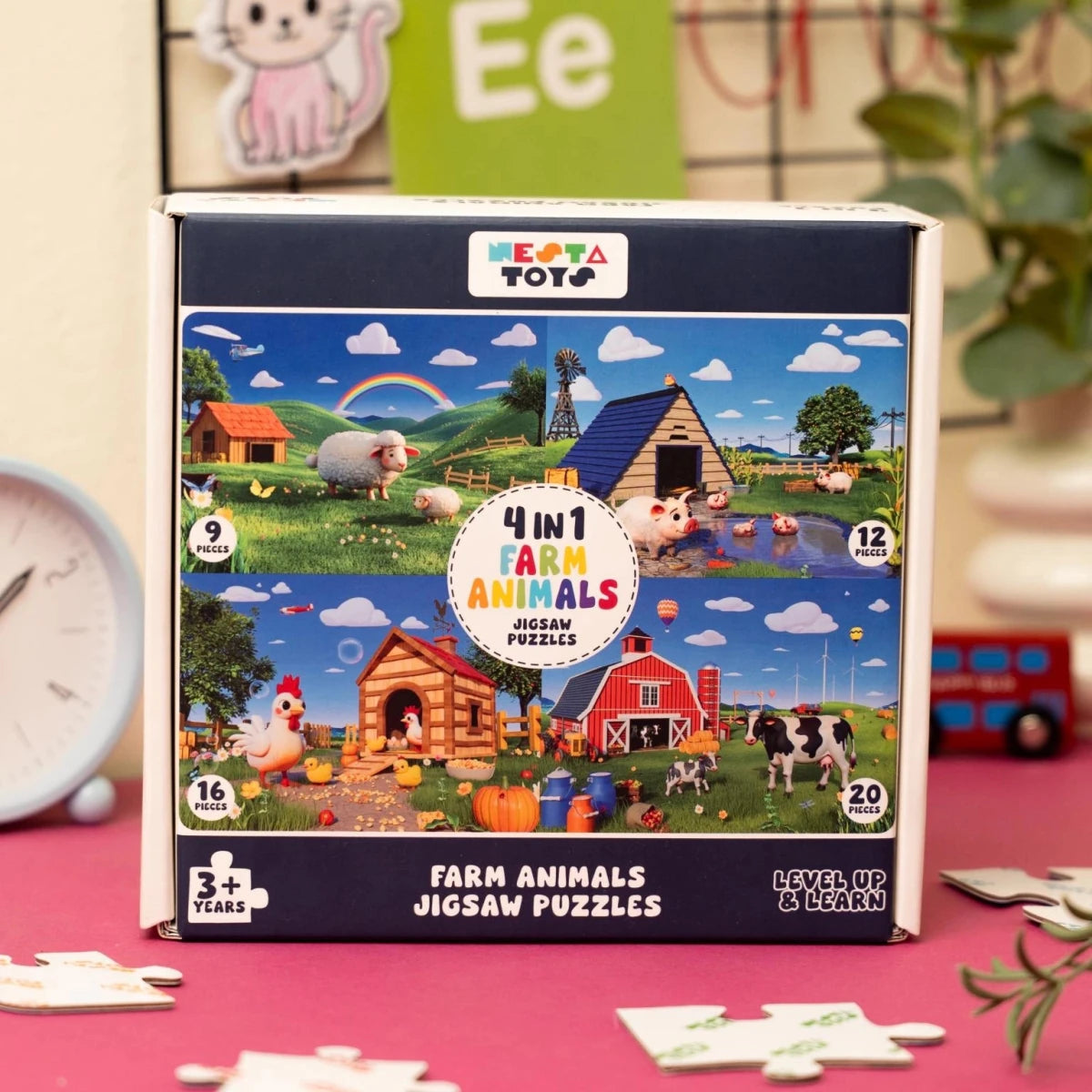 Farm Animals - 4 in 1 Level Up & Learn Jigsaw Puzzle (9 Pcs - 20 Pcs) - NESTA TOYS