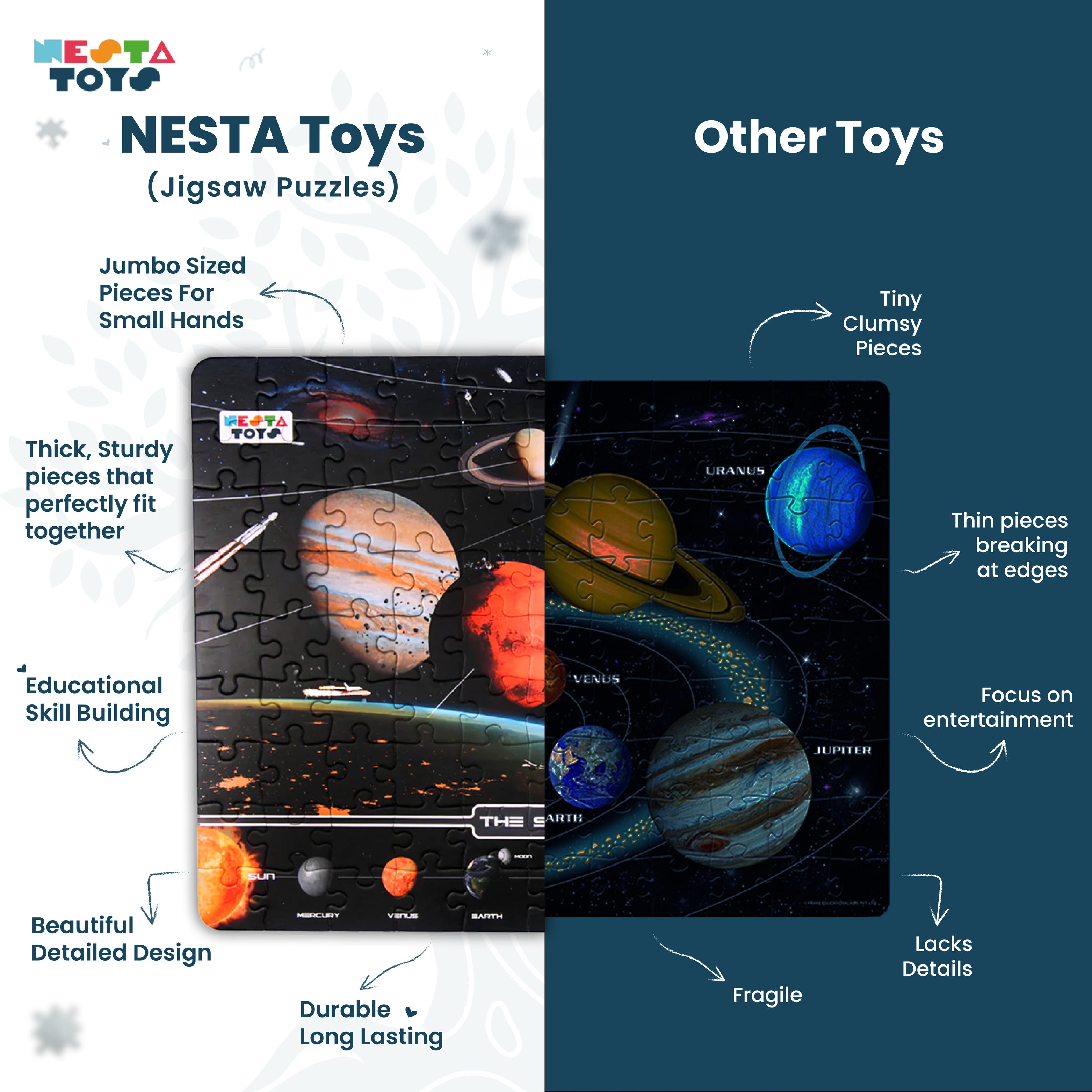 NESTA TOYS floor puzzle with thicker durable pieces and brighter colors compared to other standard jigsaw puzzles for kids
