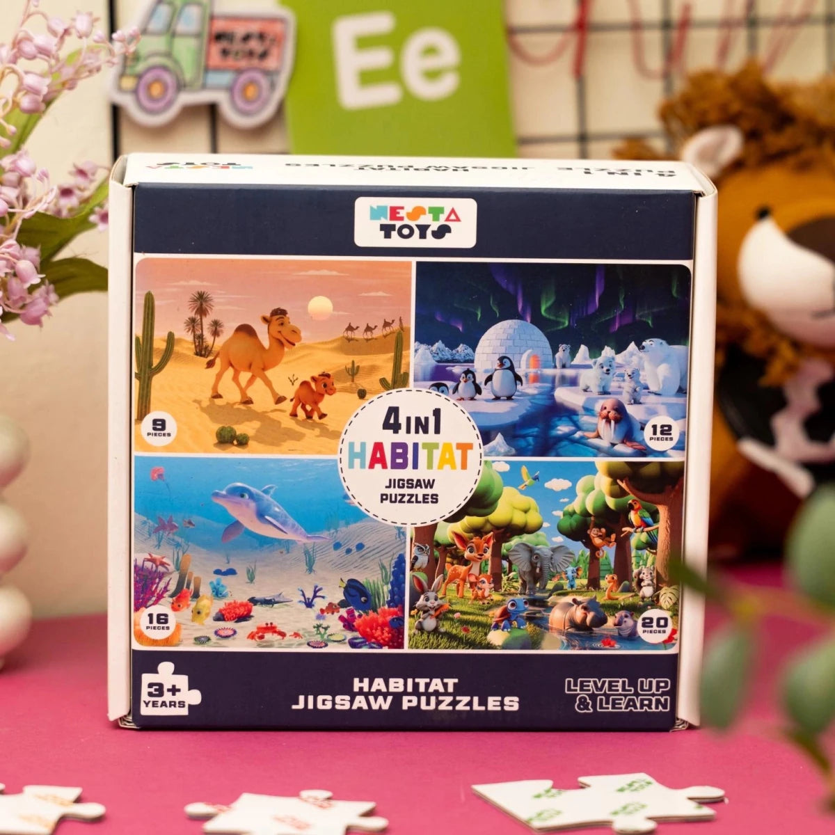 Habitat - 4 in 1 Level Up & Learn Jigsaw Puzzle (9 Pcs - 20 Pcs) - Free Gift - NESTA TOYS