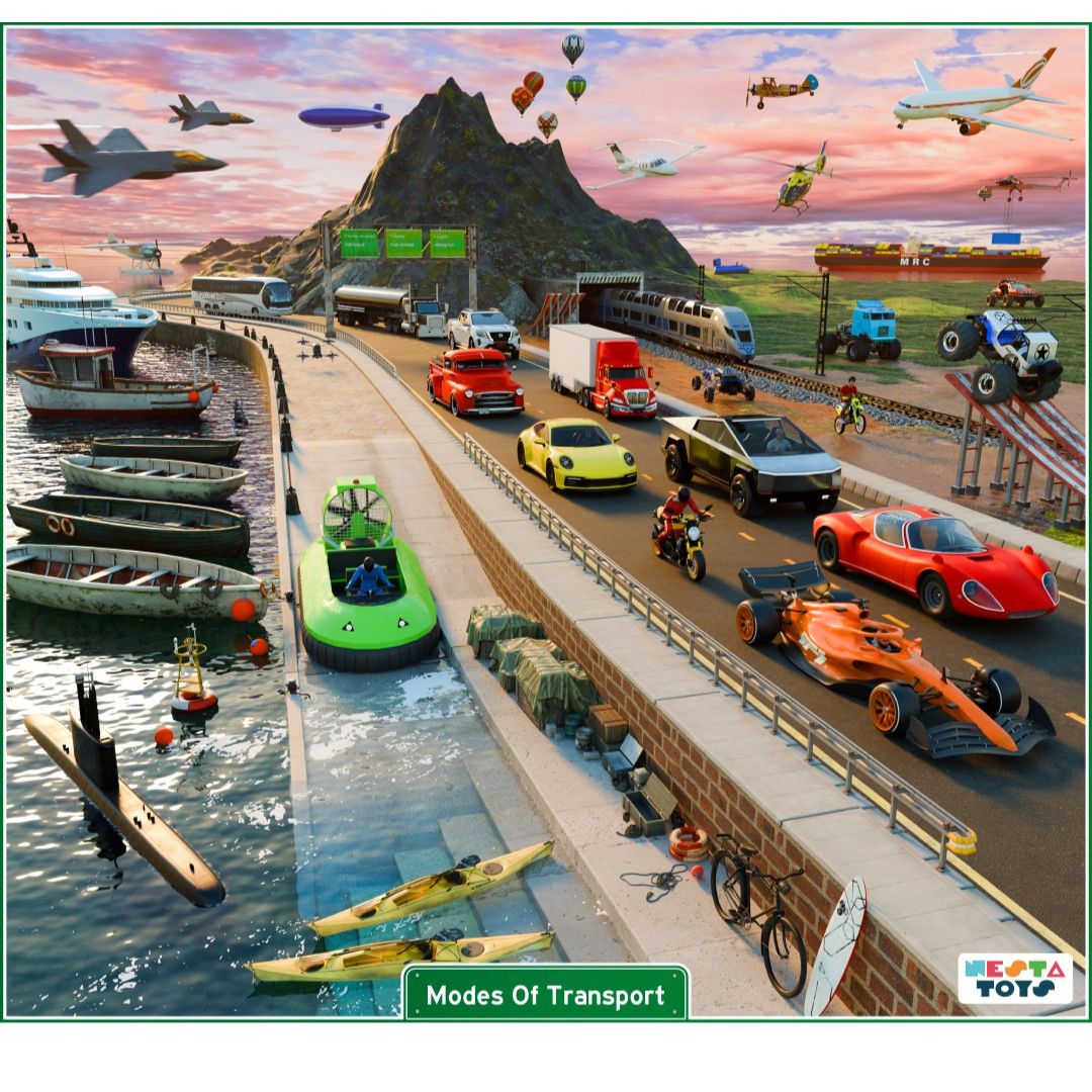 64-piece transport-themed jigsaw puzzle by NESTA TOYS for developing problem-solving and coordination skills.