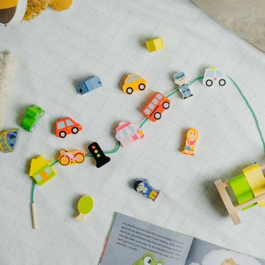 NESTA TOYS 16-Piece Wooden City Traffic Blocks – Stackable Montessori Toy for Kids 3+ Years