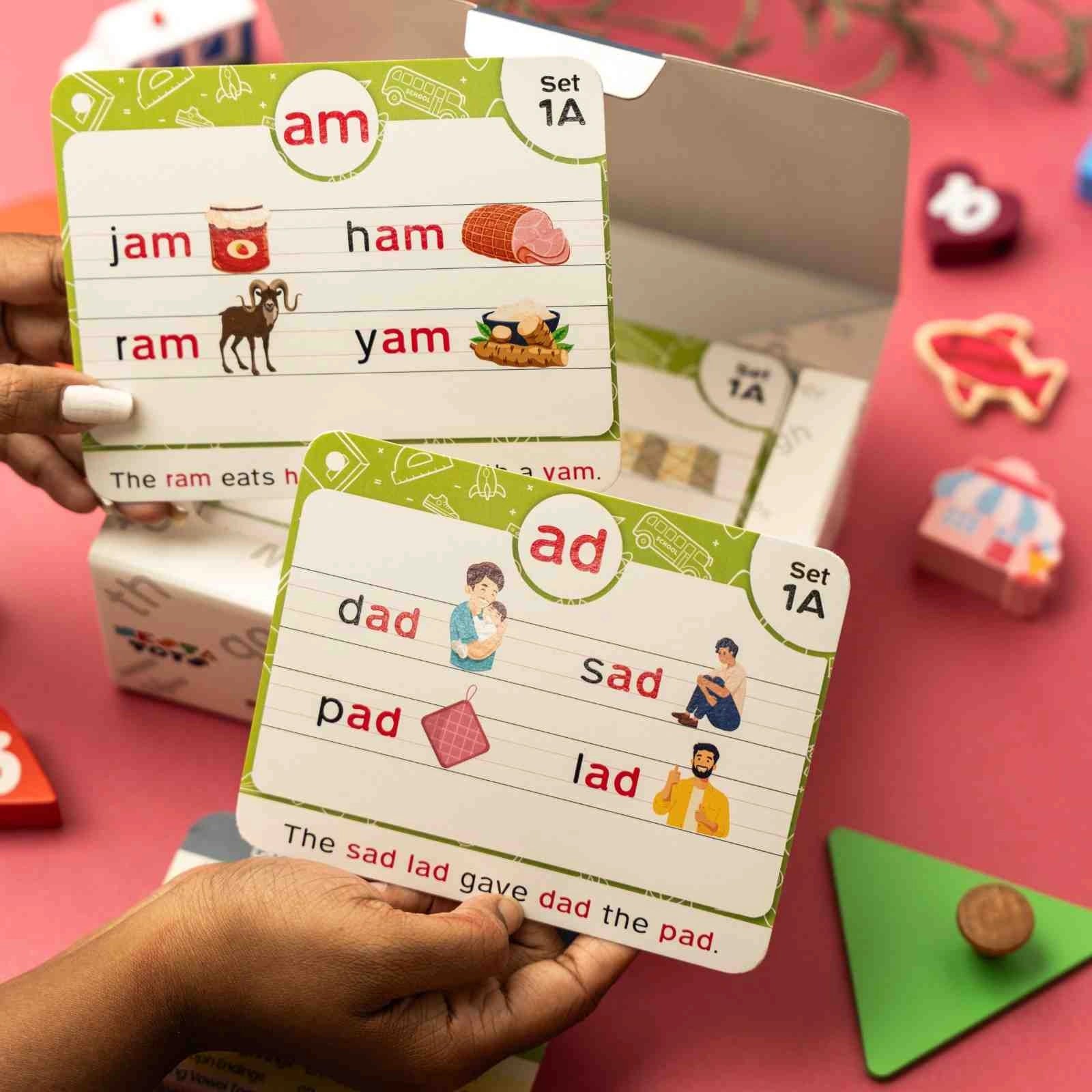 NESTA TOYS large phonics flash cards for learning to read with digraphs CVC blends and long vowel sounds
