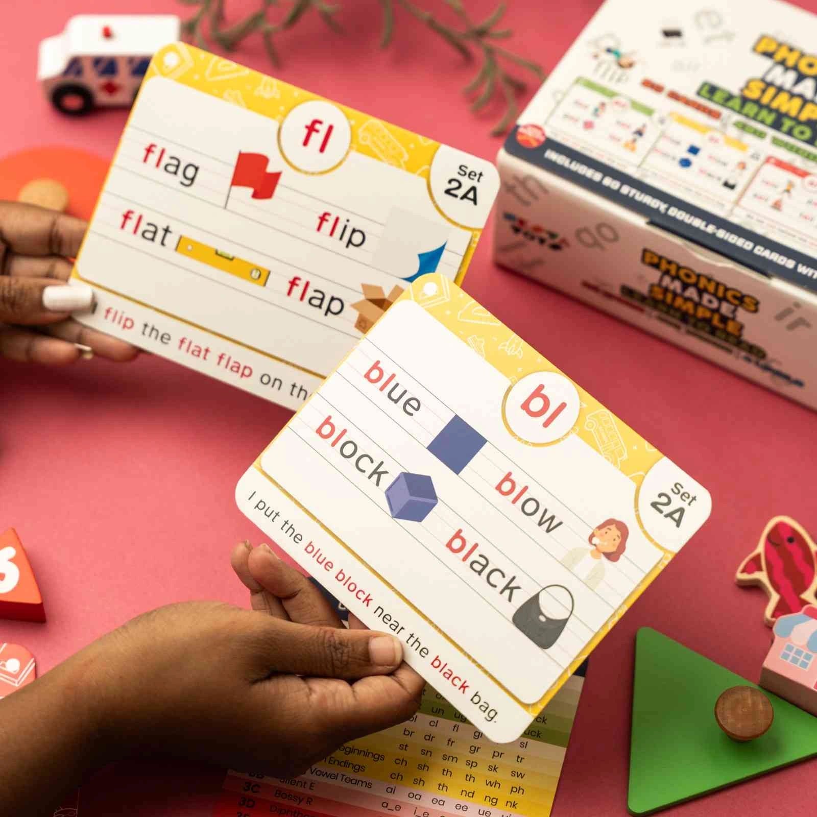 NESTA TOYS large phonics flash cards for learning to read with digraphs CVC blends and long vowel sounds