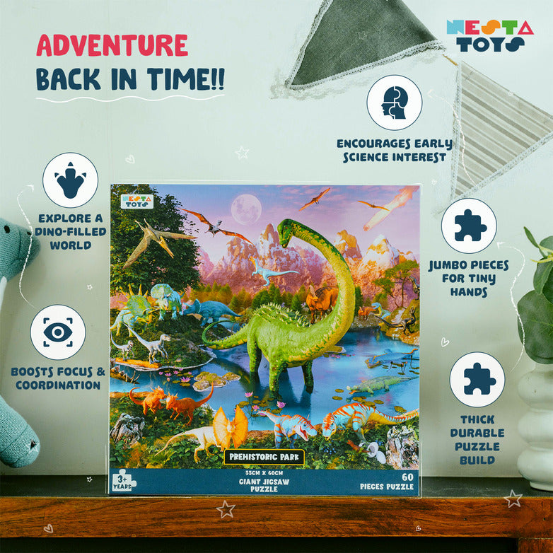 Prehistoric Park Jigsaw Puzzle for Kids (64 Pcs) by NESTA TOYS educational and fun puzzle for boys and girls.