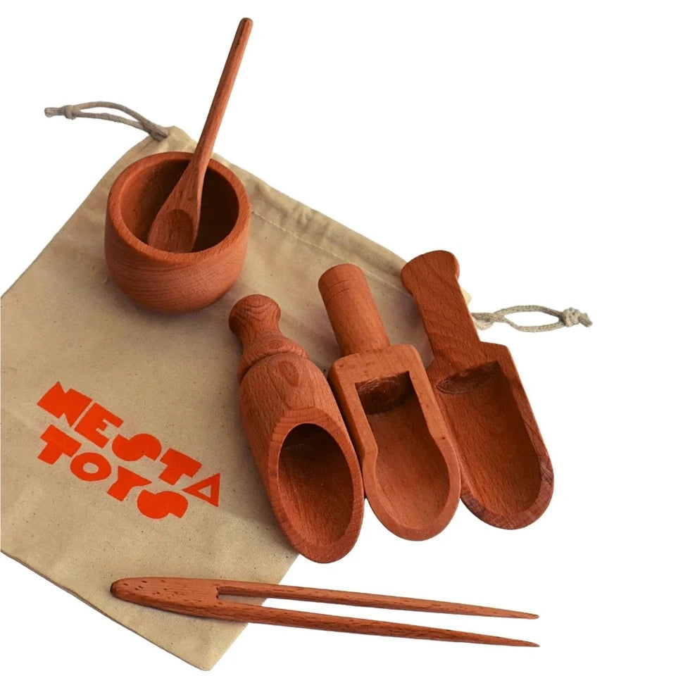 Wooden Sensory Bin Tools for Kids (6 Pcs) - nestatoys