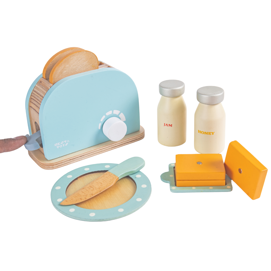 wooden bread toaster toy, kitchen toys, pretend play toys, nesta toys, cooking toys for kids, montessori toys, made in india toys, toy manufacturer