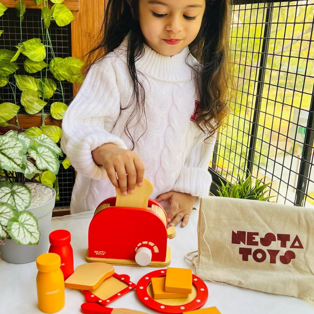 Wooden Bread Pop-up Toaster Toy, wooden toys, nesta toys, buy toys online, pretend play toys, role play toys, made in India toys, Kids toys, gift kids