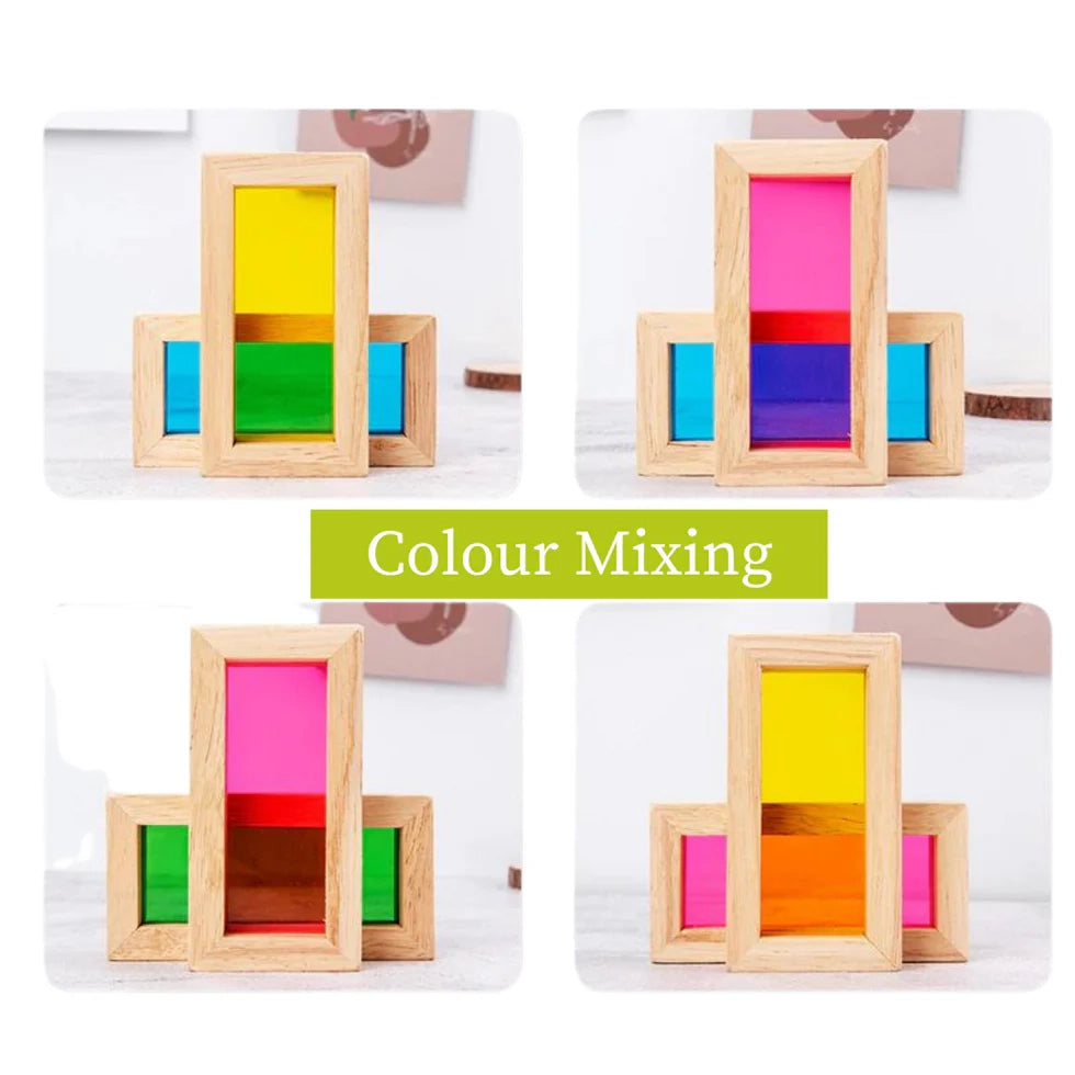Rainbow building blocks set designed for open-ended learning and stacking