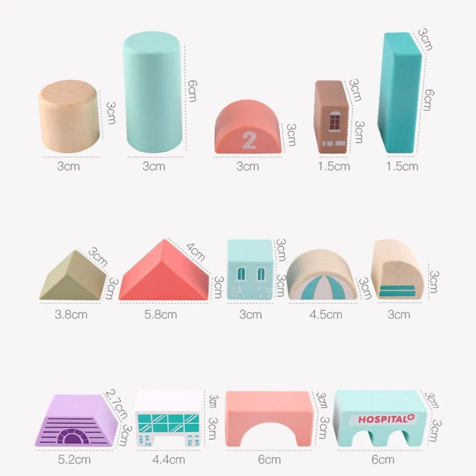 NESTA TOYS - 115 Pieces Wooden City Building Blocks - Stacking Educational Toys