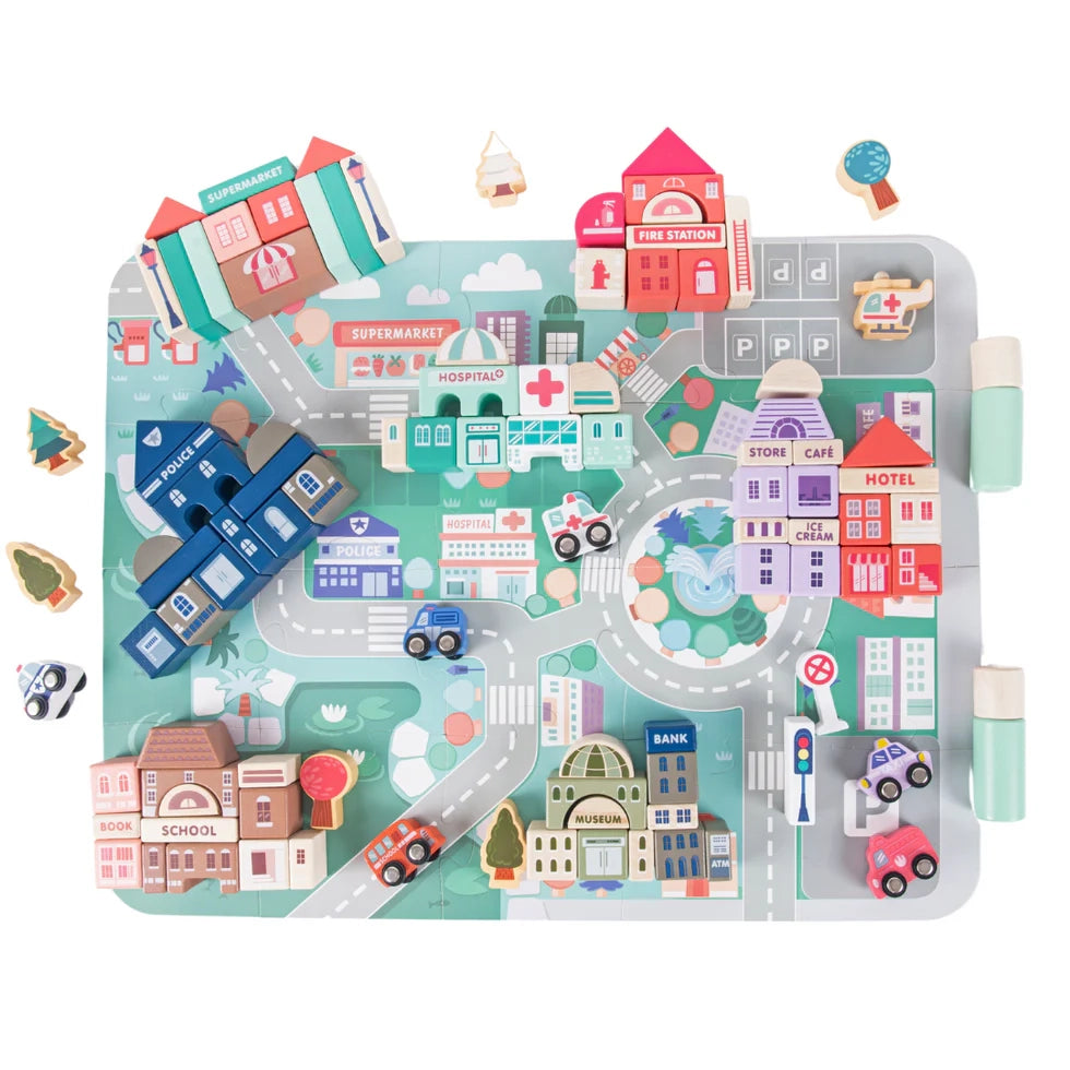 NESTA TOYS - 115 Pieces Wooden City Building Blocks | Stacking Educational Toys