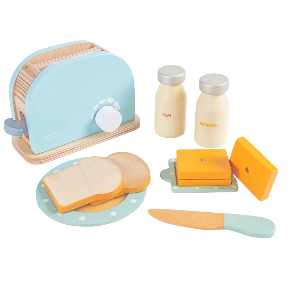 NESTA TOYS - Wooden Bread Pop-up Toaster (Blue) | Kitchen Set Toy