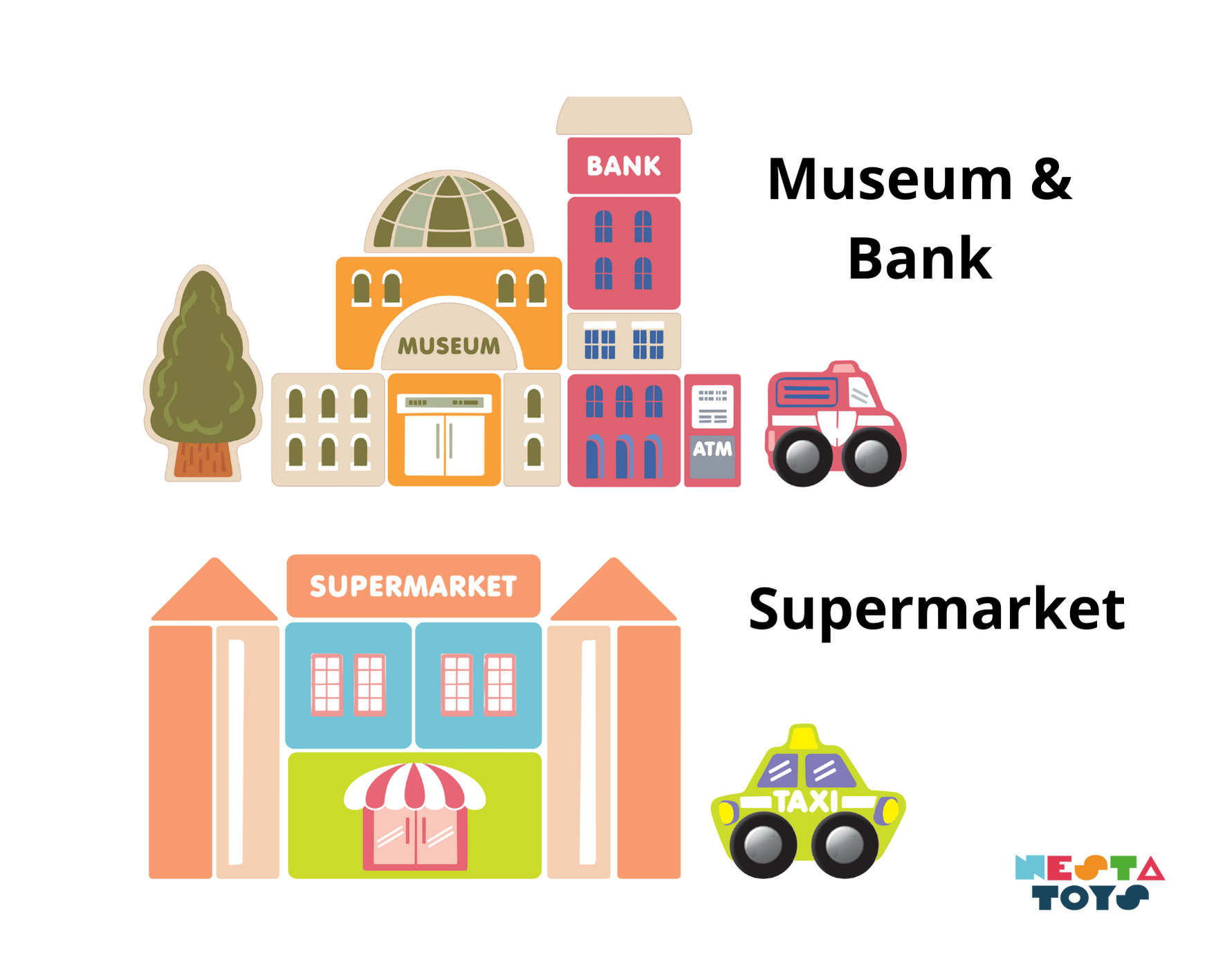 Wooden city building blocks toy set with 115 colorful eco-friendly pieces including buildings, vehicles, trees, and road signals for kids creative play