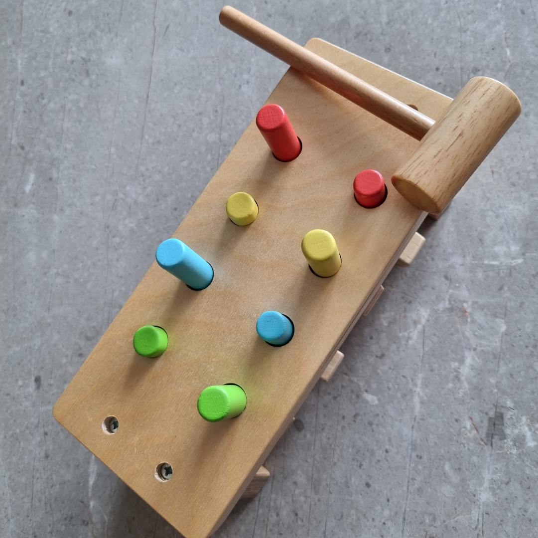 Pounding Bench Wooden Toy with Hammer, baby toys, wooden toys, montessori toys, waldorf toys, hammer for baby, wooden toys, baby toys