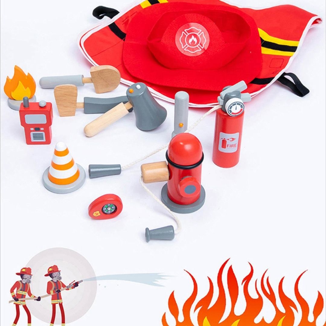 Pretend Play, role play, wooden toys, firefighter, costume for kids,  firefighter toy, firetruck toy, wooden toy for kids, India, buy wooden toys