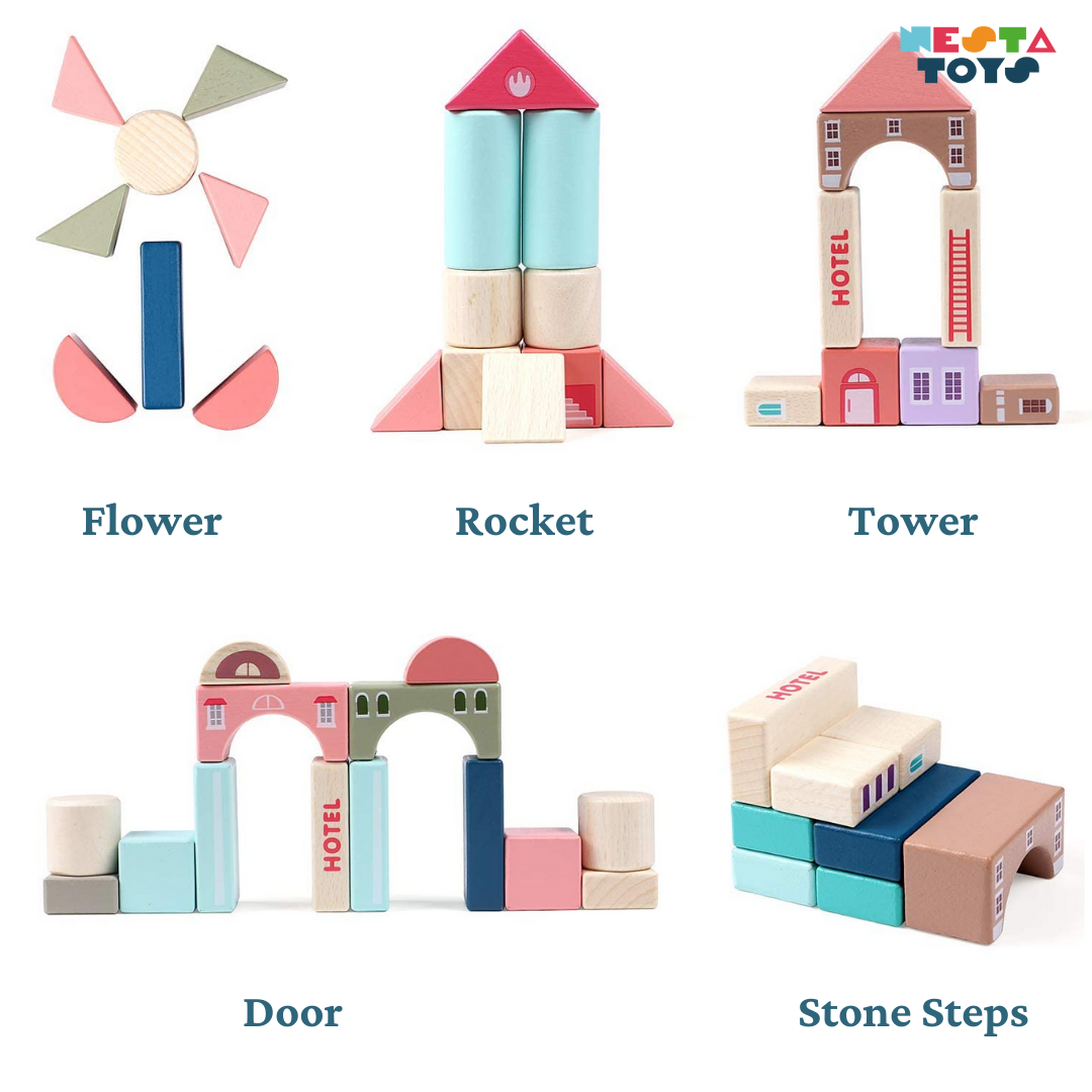 Wooden Building Blocks, Stacking Educational Toys , Nesta Toys, wooden puzzles, early learning toys, buy toys online, buy building blocks online, montessori toys, channapatna toys, nesta toys