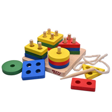 Load image into Gallery viewer, Shape Sorter Toy, Lacing toy, educational toys, wooden puzzle, learning toys, math toys, shape toys, threading toys, Montessori toys, nesta toys, gift for boys, gift for girls
