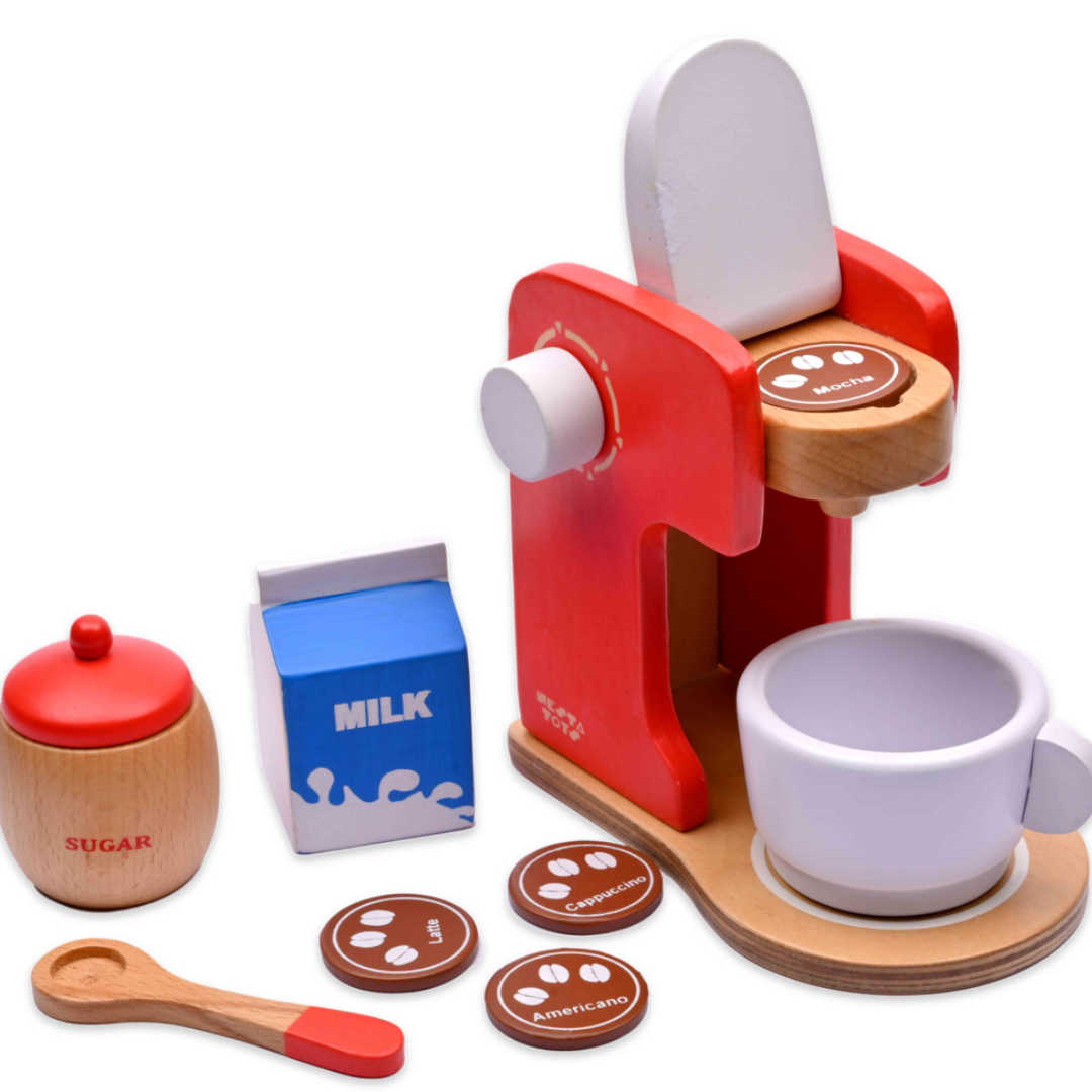 Wooden Coffee Maker Toy, Pretend Play, Kitchen Toys, role play toys, buy toys online, made in india toys, nesta toys, toys for kids, gifts for kids,  toys girls, toys boys, kitchen set toy, cooking toy, play fruits, play vegetables, play food