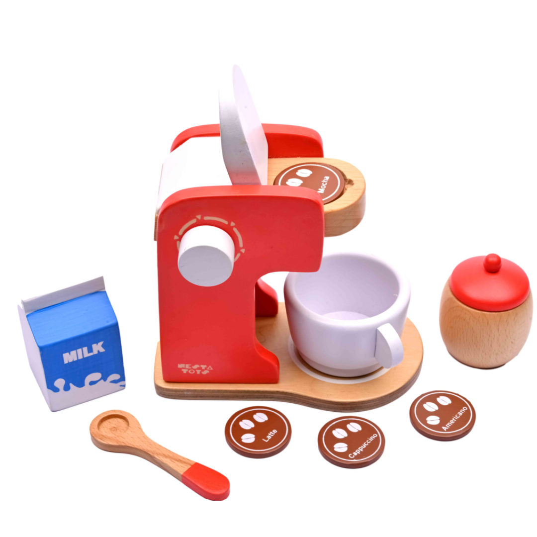 Wooden Coffee Maker Toy, Pretend Play, Kitchen Toys, role play toys, buy toys online, made in india toys, nesta toys, toys for kids, gifts for kids,  toys girls, toys boys, kitchen set toy, cooking toy, play fruits, play vegetables, play food